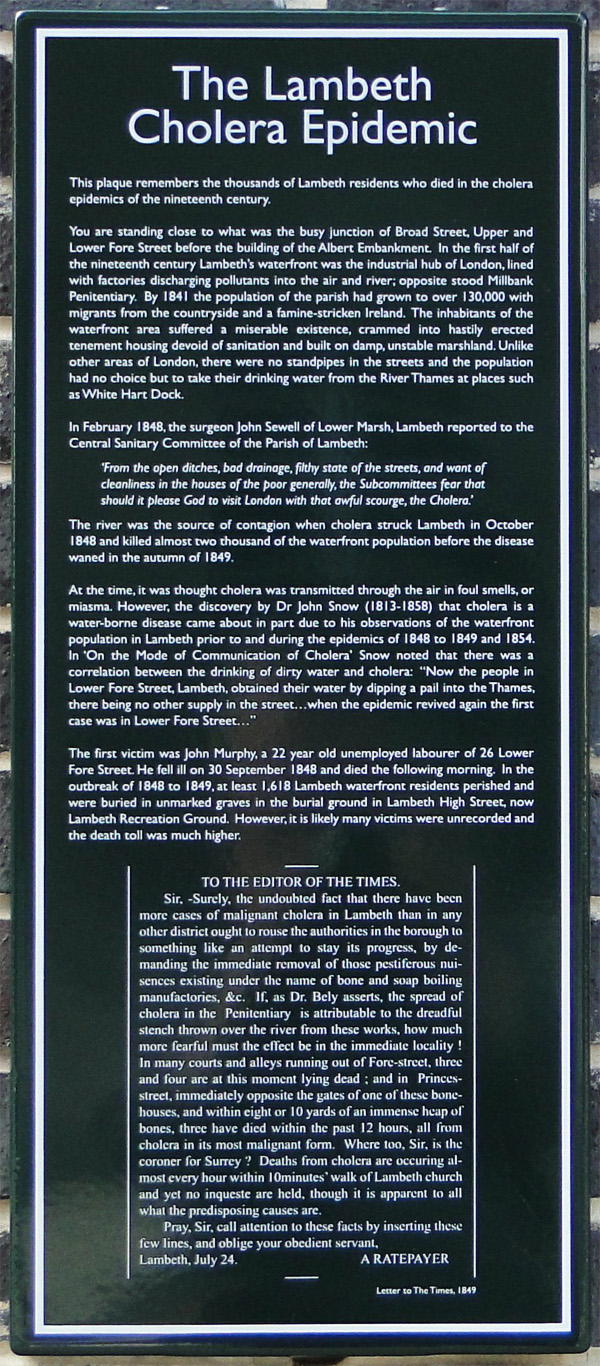 Lambeth Cholera Epidemic Plaque