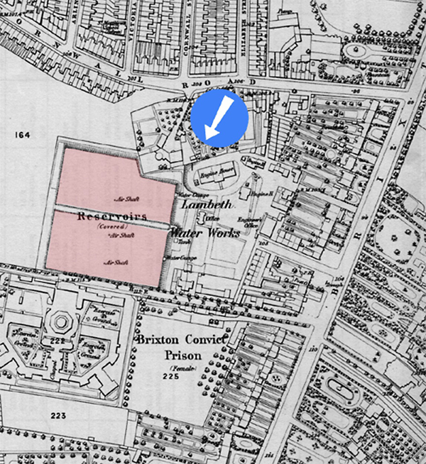 Brixton Reservoir, 1870 map