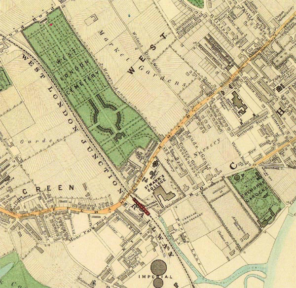Brompton Cemetery, Stanford's Map, 1862