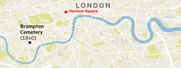 Map of location of Brompton Cemetery