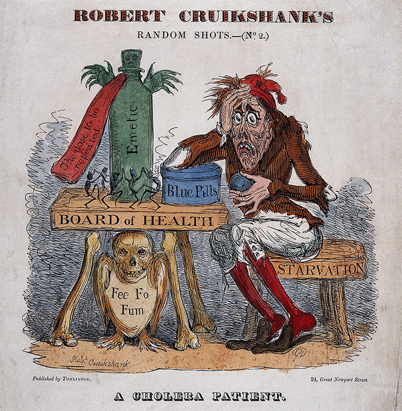 Cartoon: Cruickshank, cholera patient, 1832-33