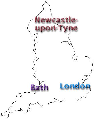 Newcastle-Bath-London map