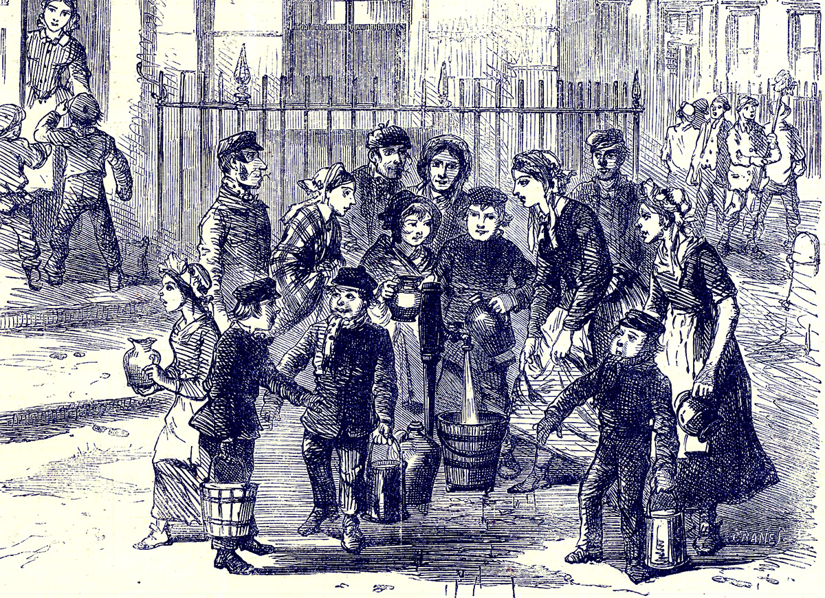 Fetchinig water at pump, 1856