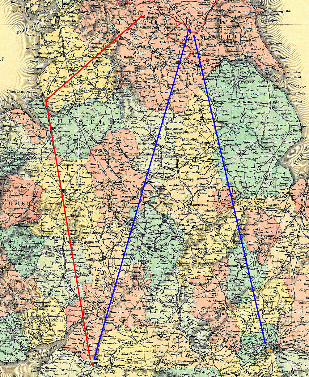 1856 map of John Snow's 400 mile walk