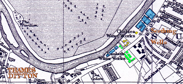 Map, new location of Lambeth Water Works
