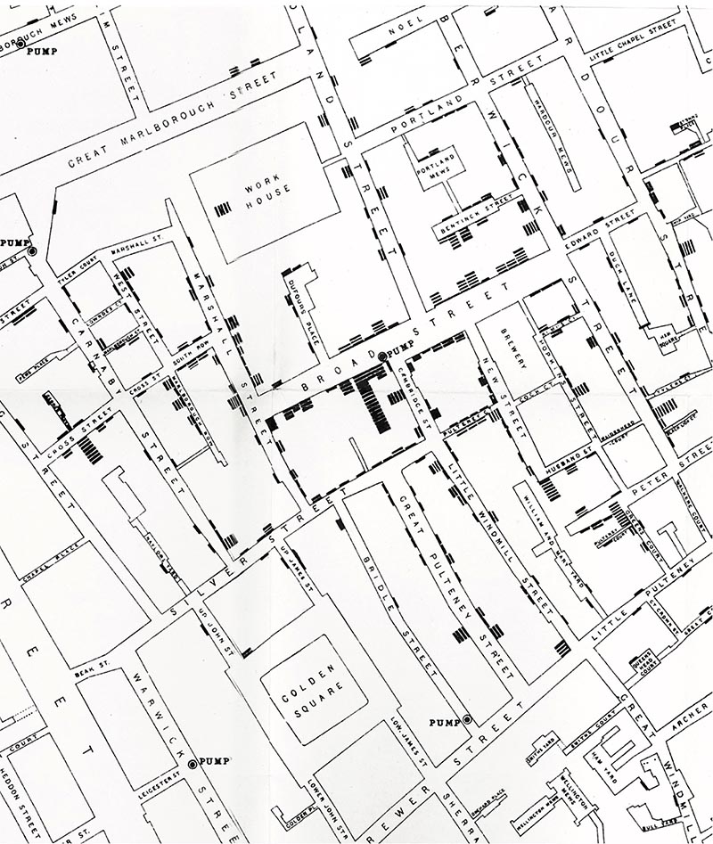 Snow 's Map 1, Broad Street Pump Outbreak