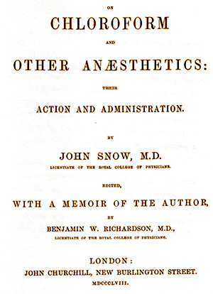 Cover  of John Snow's book on anesthesiology published after his death in 1858