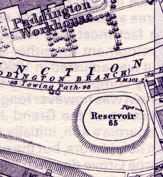 Paddington reservoir in 1871 map