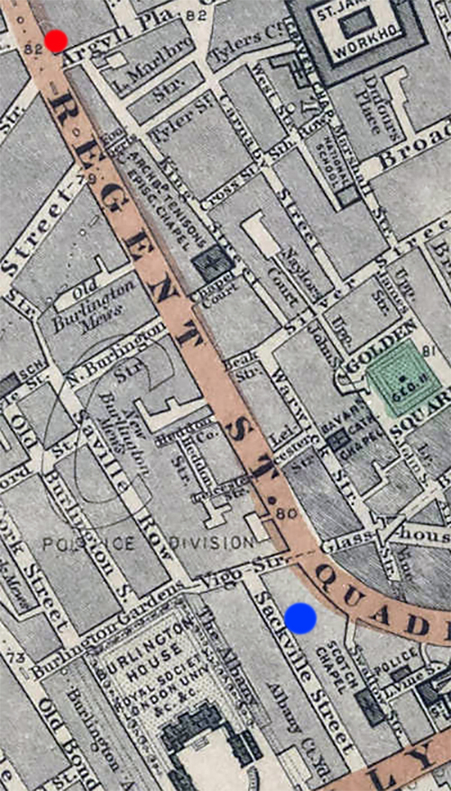 Map of Mayall studio and Snow home