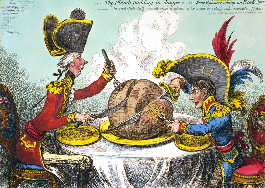 political cartoon by James Gillray of William Pitt and Nepoleon Bonaparte
