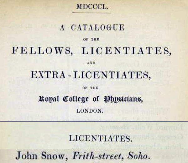 LRCP membership of John Snow, 1850