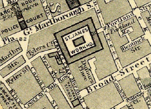 Sst James workhouse in 1862 map