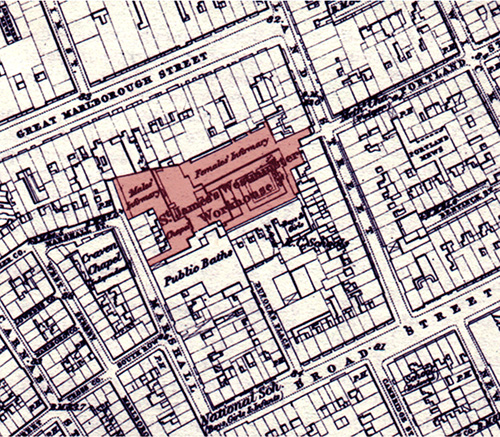 St James workhouse in 1870 map