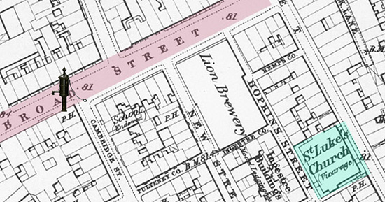 mpa of St. Luke's Church in 1870