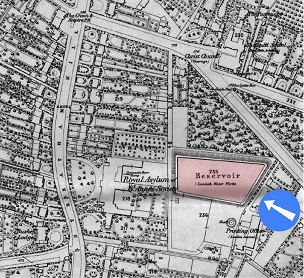 Streatham Reservoir, 1870 map