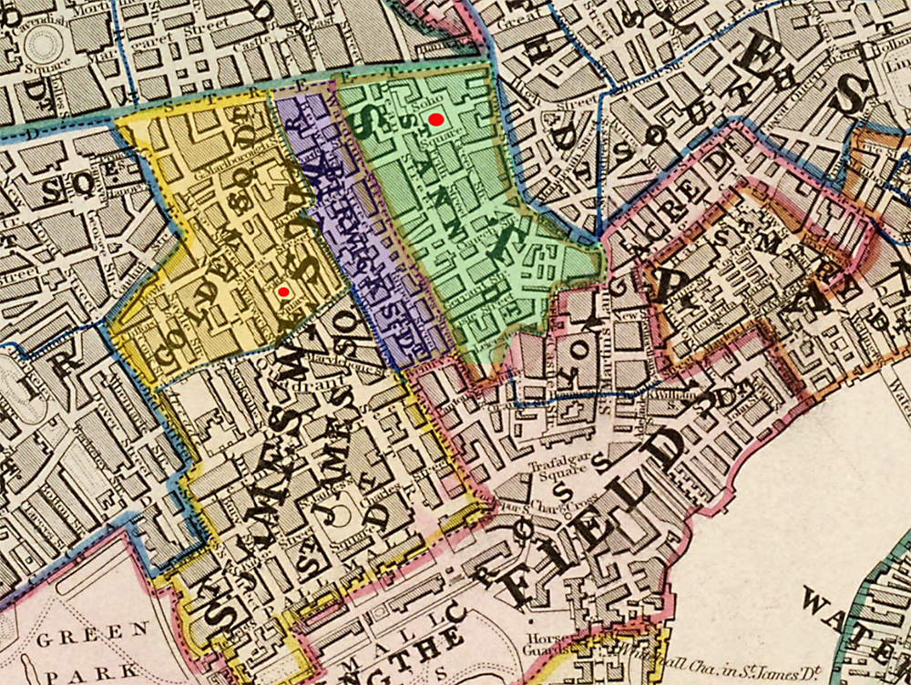 Map of sub-districts for 83 initial cholera cases