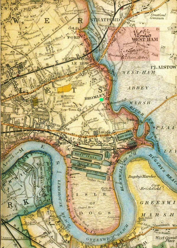 Abbey Row West Ham map, Large with Bromley