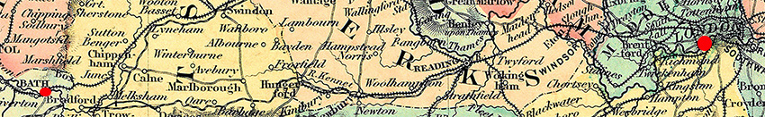 1856 map of Londn to Bath