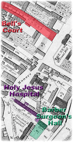 Bell's Court, Holy Jesus Hospital, Barber Surgeon's Hall