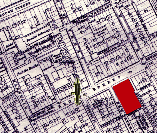 Map showing brewery on Broad Street