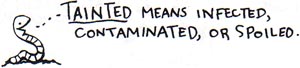 Tainted means infected, contaminated or spoiled