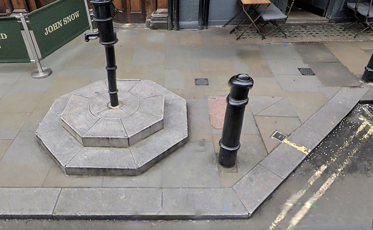 Street view of pump and curbstone