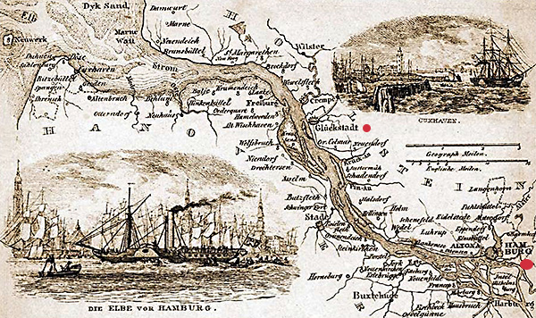 Map of Gluckstadt and Hamburg, 1860