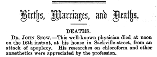 Obituary of John Snowe in The Lancet