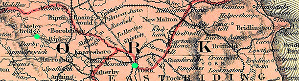 York then Pateley Bridge map