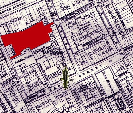 170 map,  proximity, work house, broad street pump
